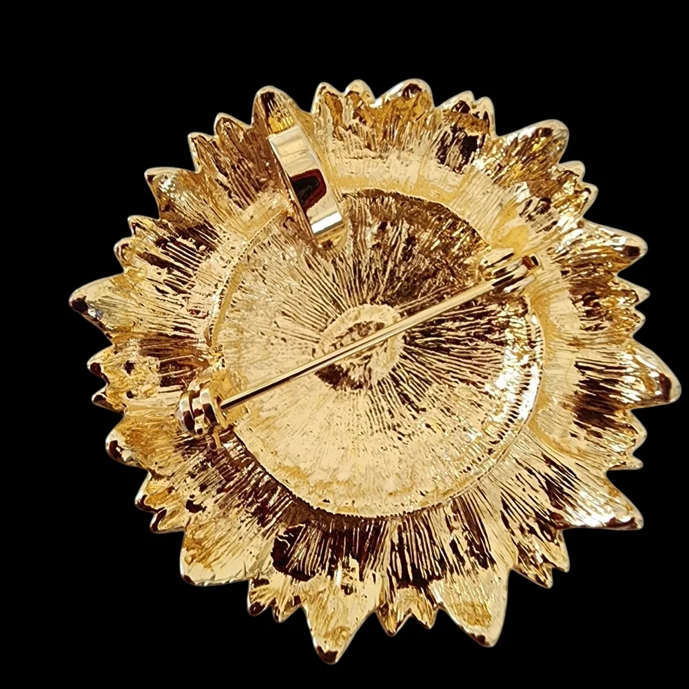 Vintage Mod Brooch Pin Pendant sunflower pearls signed MOD  A0253